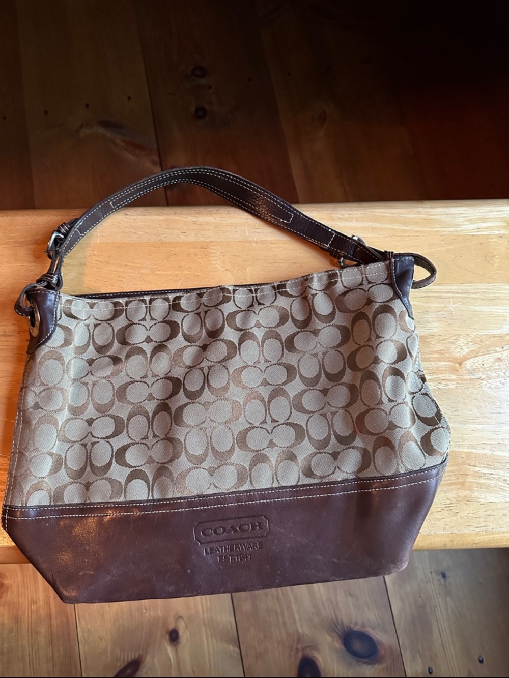 Coach Tan and Dark Brown Signature Canvas Shoulder Bag